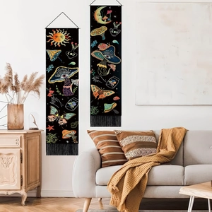 Vertical Mushroom Tapestry Wall Hanging Polyester Cotton Bohemian Mystic Pattern With Tassel Home Room Decor
