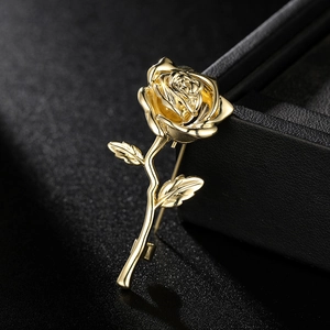 Vintage Gold Plated Rose Flower Brooch For Men Women Copper Metal Floral Lapel Pin Suit Dress Jewelry Accessories Gift