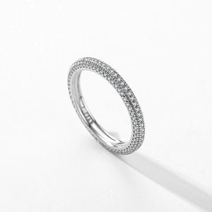 Elegant S925 sterling silver ring featuring a classic triple-row micro-pave diamond design