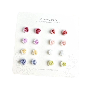 16pcs 3D resin rose nail art charms set with various colors in a 4x4 grid layout