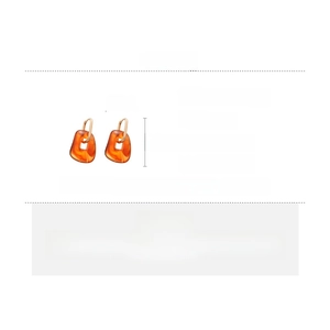 Detail showing acrylic square pendant earrings with dimensions and gold copper clasp