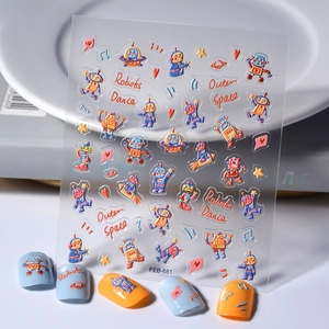 5D Embossed Nail Art Stickers Cartoon Robot Outer Space Design Adhesive Waterproof DIY Cute Manicure Decor For Women Kids