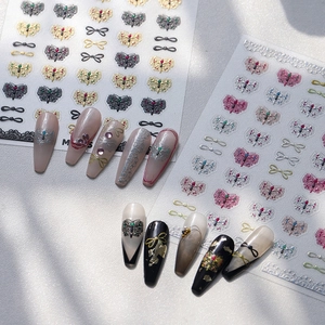 3D Relief Nail Stickers Butterfly Bow Lace Metallic Bronzing Matte Finish Self Adhesive Jelly Glue Manicure Decoration