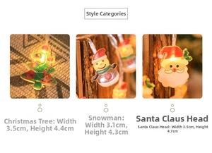 Detailed view of LED Christmas tree, snowman, and Santa Claus hanging lights for decoration