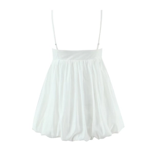 Chic white spaghetti strap bubble hem top featuring elegant pleats and shiny fabric