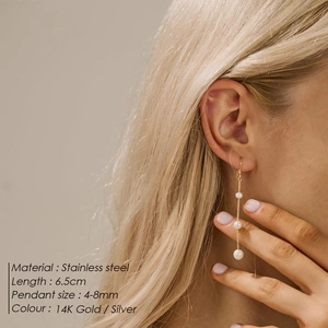 Boucles d'oreilles en acier doré 14K avec de véritables perles d'eau douce baroques