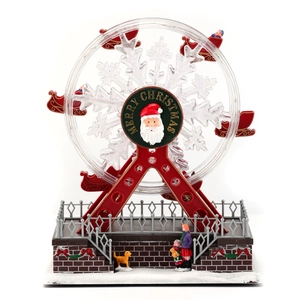 Rotating luminous Christmas ferris wheel music box with santa and red sleigh decor