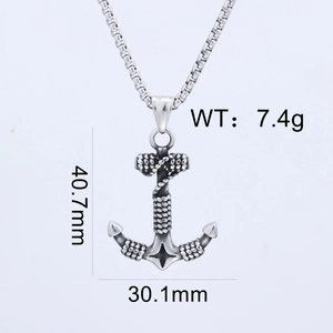Detailed macro view of retro anchor pendant with precise weight and size dimensions