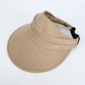 Khaki wide brim sun visor hat with woven texture and adjustable back strap for outdoor use