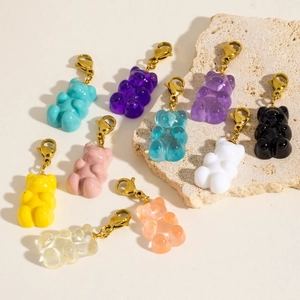 Colorful resin gummy bear pendants with golden lobster clasps for DIY jewelry and keychains