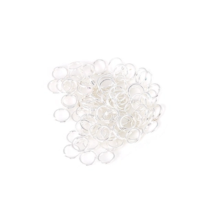 Silver plated jewelry jump rings for DIY necklaces and bracelets on white background