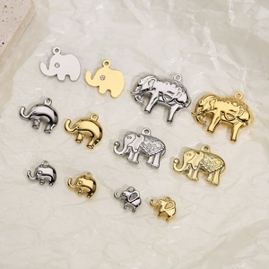 Stainless Steel Elephant Charm Pendants Rhinestone Polished Animal DIY Necklace Jewelry Making Accessories Women