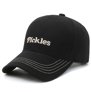 Black cotton baseball cap with Pickles embroidery and stylish white contrast stitching