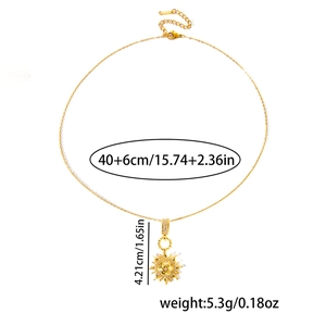 Detailed size specifications for gold sun pendant necklace in stainless steel and zircon