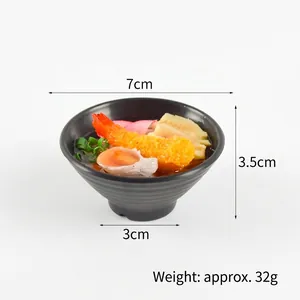 Realistic 7cm Japanese Udon noodle bowl miniature with shrimp and egg toppings