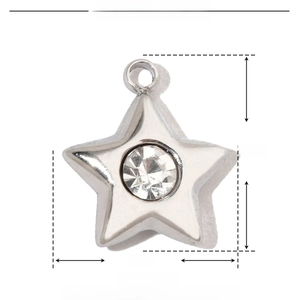 Technical drawing showing 10mm stainless steel star pendant dimensions with rhinestone