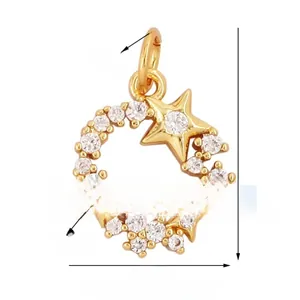 Detailed dimensions of gold star wreath pendant with zircon, 18mm height by 12mm width