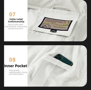 Detail der Outdoor-Weste mit weißer Mesh-Innentasche für Diebstahlschutz und hochwertigem Etikett