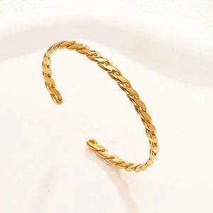 Minimalistischer Edelstahl Twist Zopf C-förmiger Offener Armreif Verstellbar Vintage Gold Stahl Manschette Armreif Für Damen Mode Schmuck