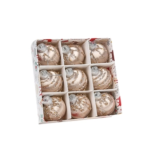 Champagne gold Christmas ball set of 9 with sequins in a decorative deer pattern gift box