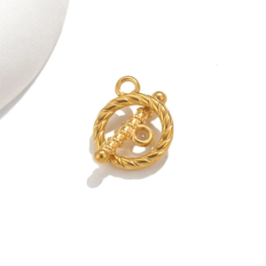 Detail view of gold-plated stainless steel OT toggle clasp with twisted rope texture