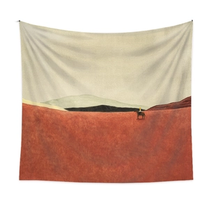 Detail showing high-quality bohemian tapestry fabric and modern minimalist art illustration