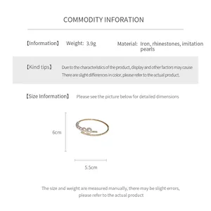 Size chart showing 6cm height and 5.5cm width for rhinestone and pearl open bangle