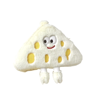 Cute cheese triangle plush coin purse with embroidery expression and hanging neck strap