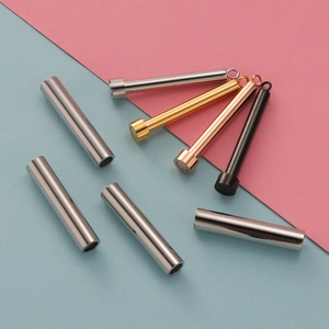 Polished stainless steel cylinder pendants in silver, gold, rose gold, and black colors
