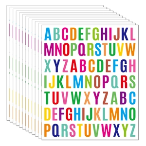 Close-up of stacked colorful waterproof alphabet stickers showing full A-Z letter sequence