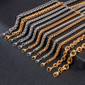 Variety of hip hop stainless steel keel and curb chains in silver and gold finishes