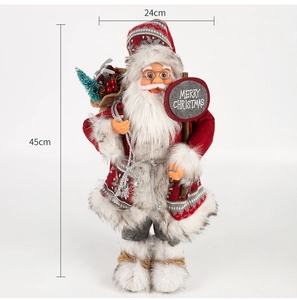 Detail of 45cm Santa Claus figurine with Merry Christmas sign and red gift bag