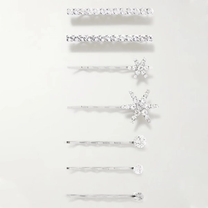Elegant silver hair clip set with 7 pieces featuring rhinestones and snowflake designs