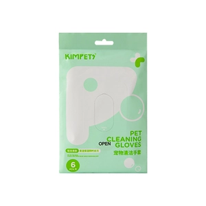 KIMPETS 6-pack pet cleaning wipes gloves for cats and dogs in mint green packaging