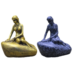 Esculturas de sirena en resina de bronce y azul con textura de mármol antiguo decor