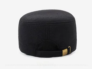 Rear view of winter cadet cap with adjustable brass buckle and ribbed elastic trim