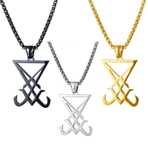 Sigil Of Lucifer Pendant Necklace Stainless Steel Gothic Occult Symbol Jewelry For Men Retro Mysterious Style