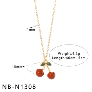 Detailed specs of red cherry pendant necklace with dimensions and chain length info