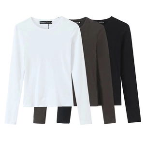 T-Shirt Femme Manches Longues Col Rond Coupe Ajustée Couleur Unie Polyester Haut Décontracté Streetwear