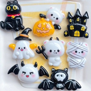 Cute Halloween resin charms set featuring ghost, pumpkin, black cat, and mummy figures
