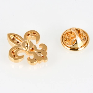 Golden Fleur-de-lis lapel pin set with butterfly clutch for men's suit accessories