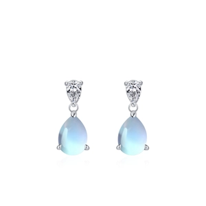 Boucles d'oreilles S925 en argent sterling avec pierre de lune et zircon coeur