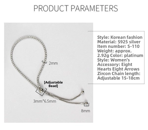 Dettaglio del bracciale regolabile in argento sterling S925 con zirconi e catena box