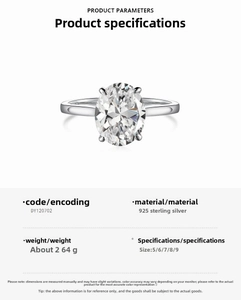 Detail of S925 sterling silver ring with oval-cut champagne zircon and sizing chart