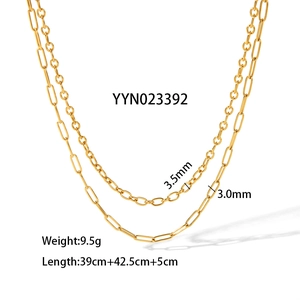 Double layered gold stainless steel necklace with adjustable 39cm and 42.5cm chain lengths