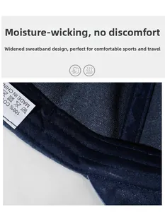 Detail of wide cotton sweatband and premium stitching inside the washed baseball cap