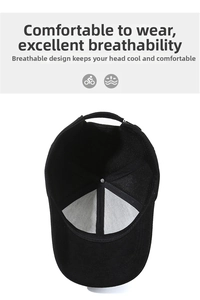 Detail view of the black baseball cap interior showing breathable holes and comfy lining