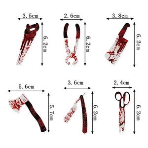 6-piece Halloween bloody tool cake toppers including saws and axes for party decor