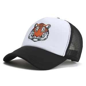 Tiger Head Print Trucker Hat Polyester Mesh Breathable Adjustable Snapback Baseball Cap For Hip Hop Streetwear Sunshade