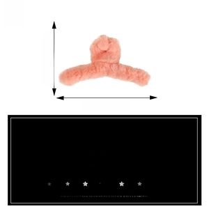 Detailed dimensions of pink plush shark hair claw clip showing 11cm length and 6.5cm height